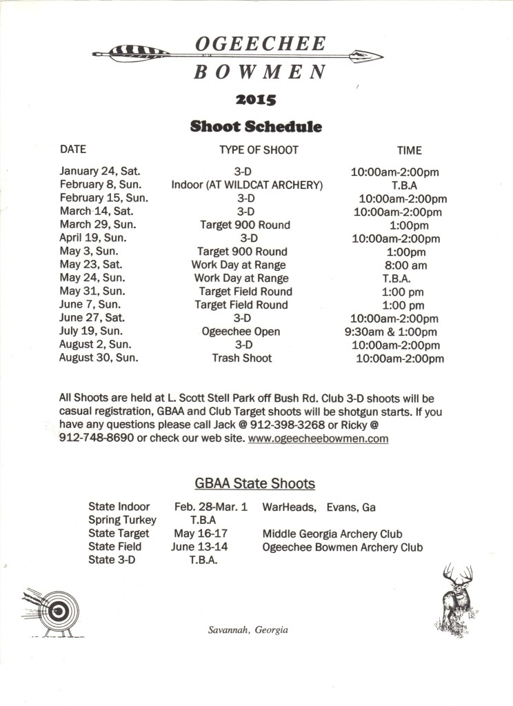 2015 OB Shoot Schedule